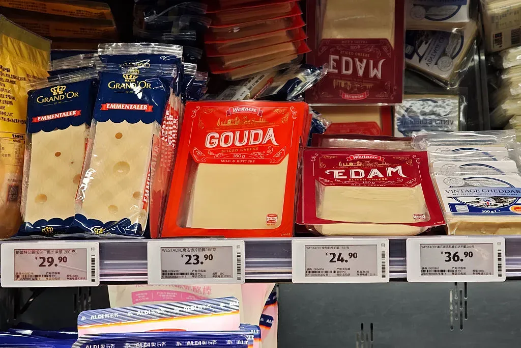 European dairy products on supermarket shelves