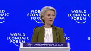 European Commission President Ursula von der Leyen speaking at Davos