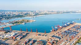 Aerial view of Hainan port and container terminals