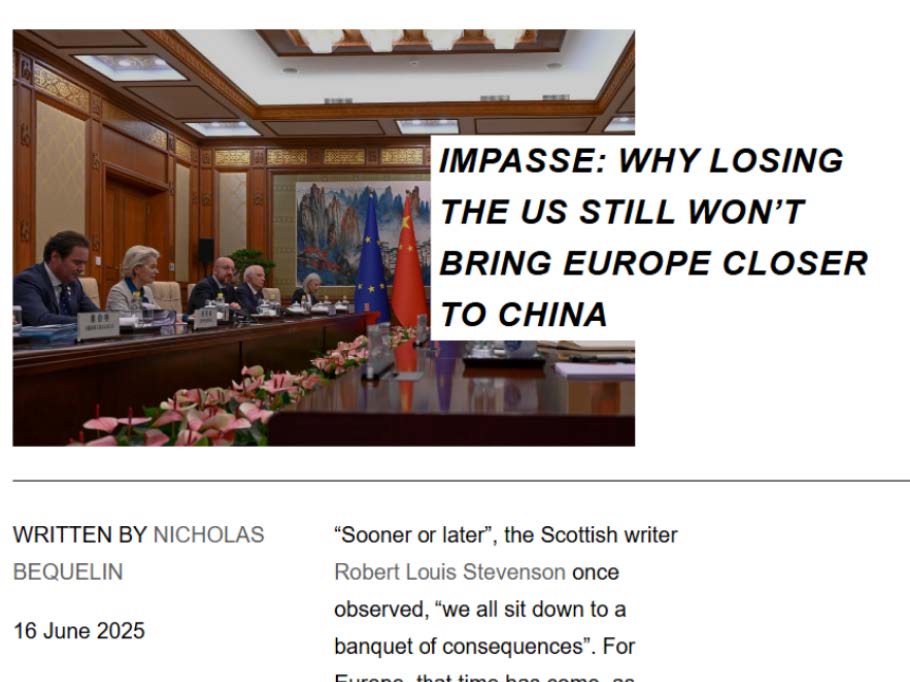 Cover article: Why losing the US still won't bring Europe closer to China