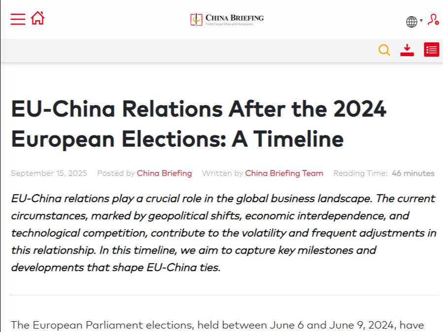 China Briefing article screenshot: EU-China Relations After the 2024 European Elections
