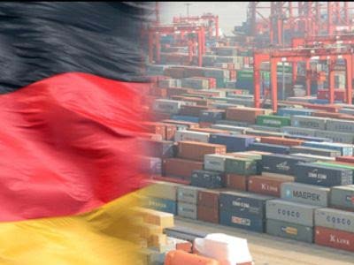 German flag with port and containers