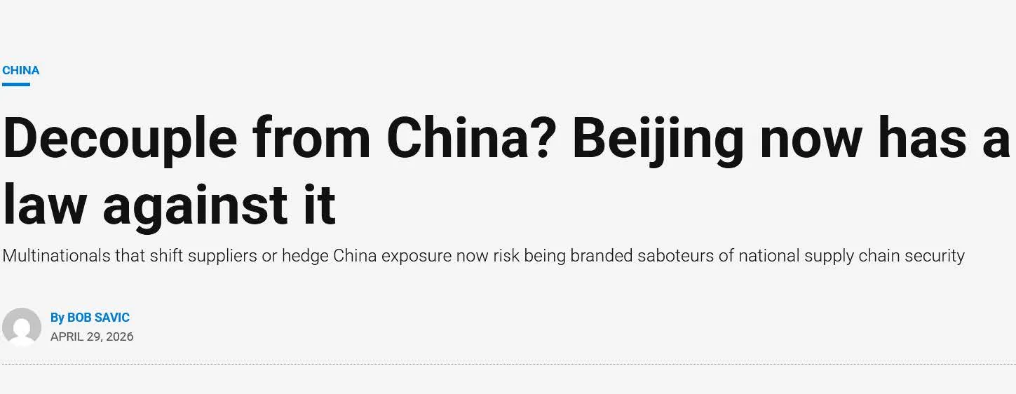 Decouple from China? Beijing now has a law against it