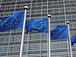 EU flags in front of Commission building